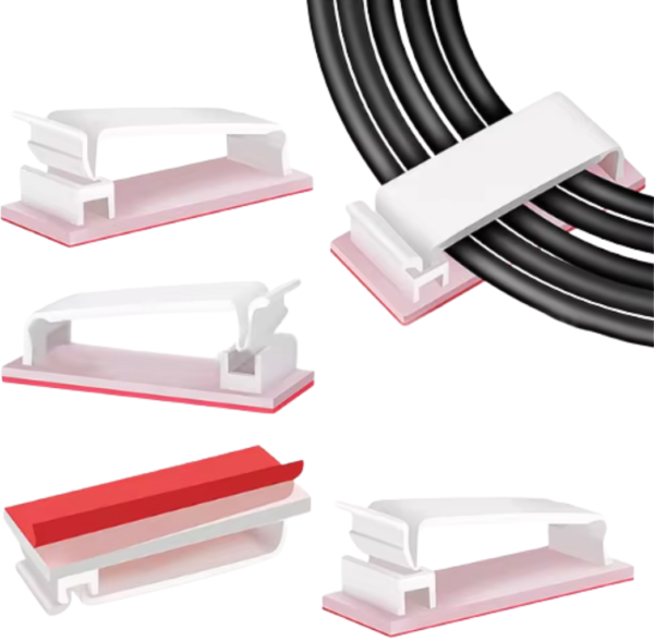 Set 5 Clip de Cable autoadhesivo 45mm, Escritorio Pared Techo Piso Abrazadera Organizador