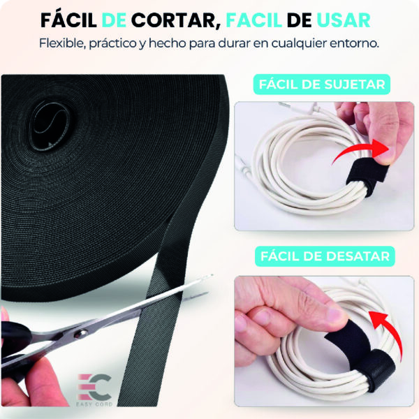 Velcro Rollo Correa Organizador para Fijar Cables Reutilizable 5m por Rollo - Imagen 3