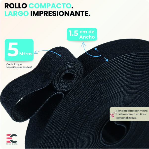 Velcro Rollo Correa Organizador para Fijar Cables Reutilizable 5m por Rollo - Imagen 2