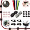 Kit Gestión de Cables para el Hogar, Escritorio, Cocina, 6 velcros Color, 22 Clips Autoadhesivo, 2 Sujeta Cable Silicona Autoadhesivo, 30 piezas