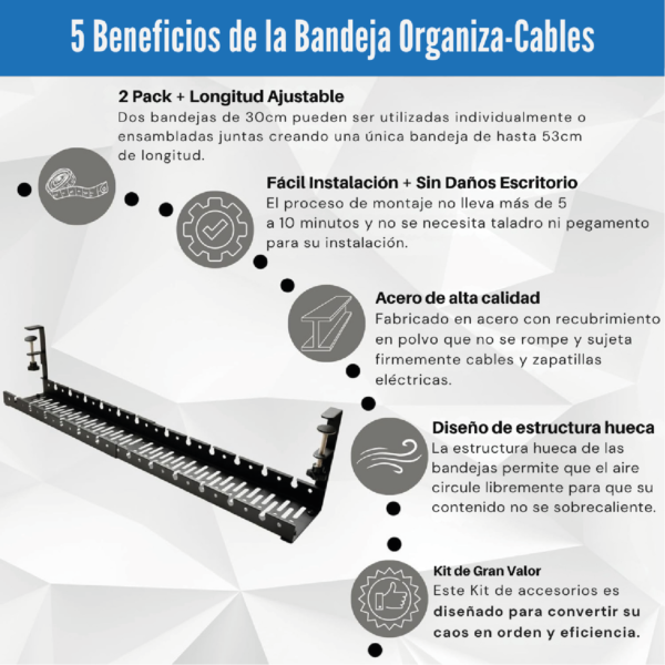 Bandeja de Escritorio Cables Organizador Zapatilla Soporte Metal Madera x36 - Imagen 8