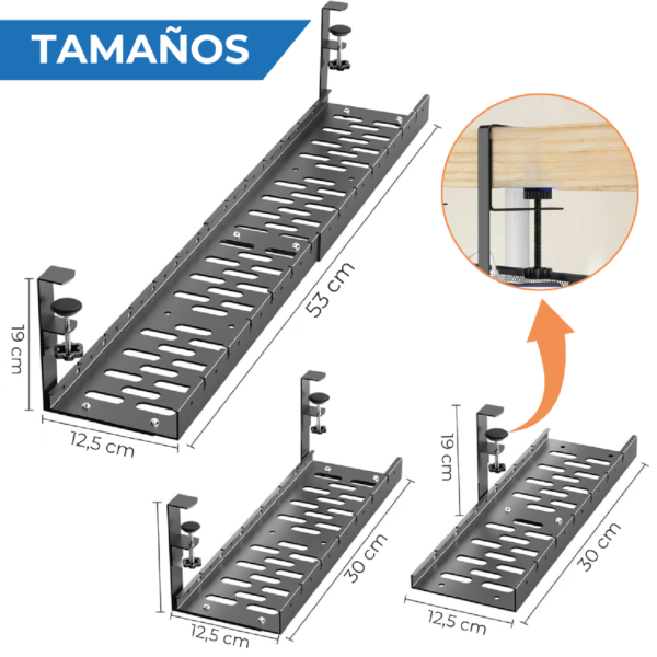 Bandeja de Escritorio Cables Organizador Zapatilla Soporte Metal Madera x36 - Imagen 5