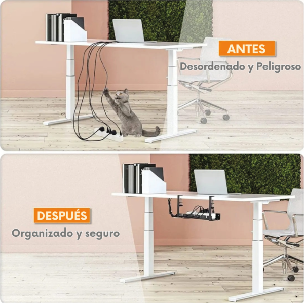 Bandeja de Escritorio Cables Organizador Zapatilla Soporte Metal Madera x36 - Imagen 3