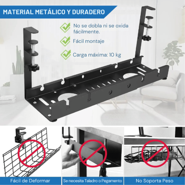Bandeja de Escritorio Cables Organizador Zapatilla Soporte Metal Madera x36 - Imagen 7
