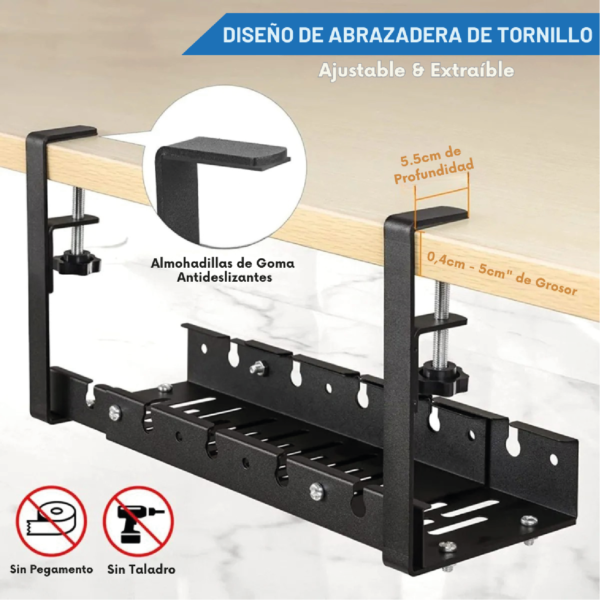 Bandeja de Escritorio Cables Organizador Zapatilla Soporte Metal Madera x36 - Imagen 6