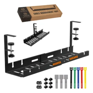Organizador De Escritorio Cables Alargues Metal Malla Madera