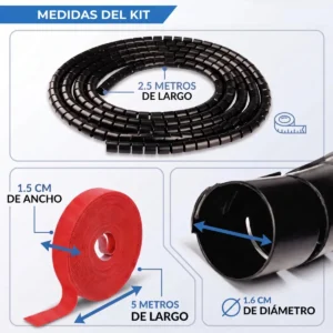 Organizador Cable Espiral Cubre Cables Velcro Adhesivo Escritorio Pc Cinta Malla Reutilizable Rey