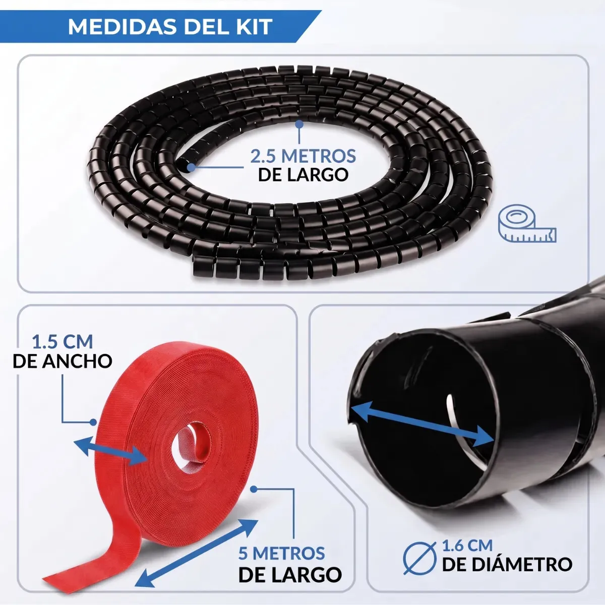 Organizador Cable Espiral Cubre Cables Velcro Adhesivo Escritorio Pc Cinta Malla Reutilizable Rey - Imagen 2