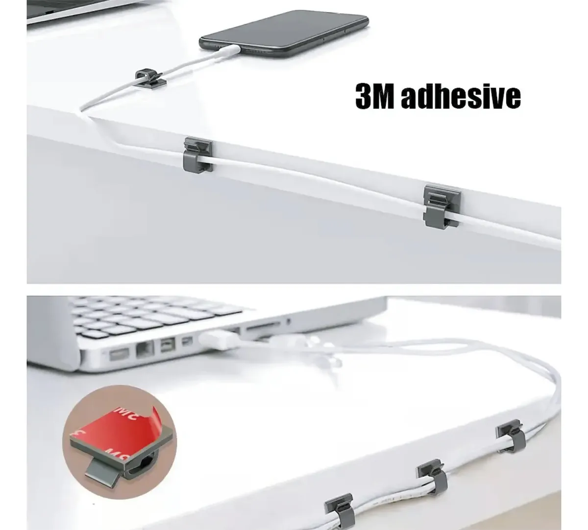 Organizador De Cable Adhesivo Clip Datos Pc Escritorio X22 - Imagen 2