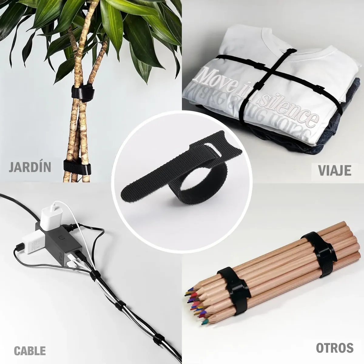 Correa Velcro Organizador Fijar Sujeta Cable Reutilizable 15 - Imagen 2
