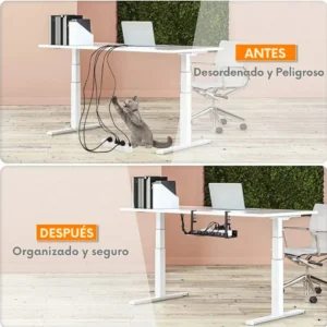 Organizador De Escritorio Cables Alargues Metal Malla Madera