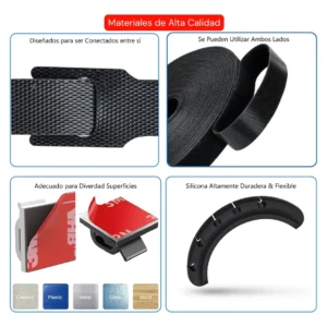 Kit Organizador De Cables Precinto Adhesivo Autoadhesivo Escritorio Clip Pc Cinta Rollo Correa Brida Reutilizable X30