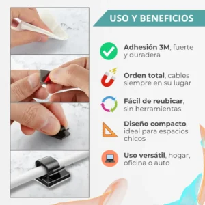 Organizador de Cables Clip Adhesivo Adhesivos Pc Ordenar Soporte Escritorio Pared Datos X100