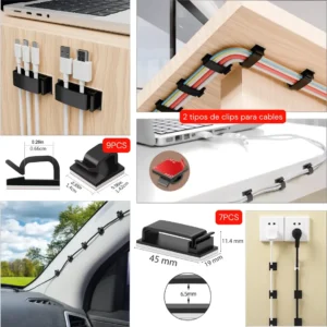 Kit Organizador De Cables Clips Adhesivos Escritorio 18 Pzas