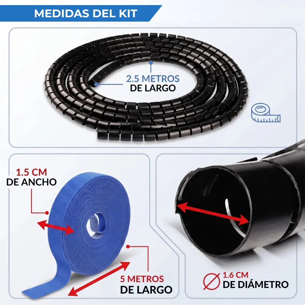Organizador Cable Espiral Cubre Cables Escritorio Pc Cinta Velcro Adhesivo Malla Reutilizable Rey - Imagen 2