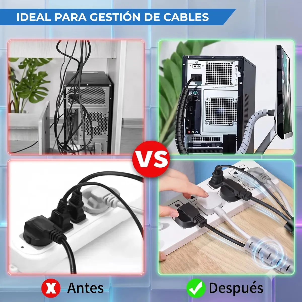 Organizador Cable Espiral Cubre Cables Escritorio Pc Cinta Velcro Adhesivo Malla Reutilizable Rey - Imagen 3