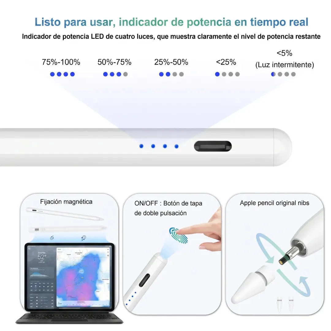 Lapiz Tactil Tablet iPad Universal Celular Apple Android Capacitivo Samsung Redmi +5 Puntas Regalo - Imagen 4