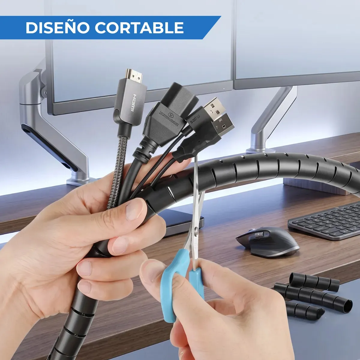 Organizador Cable Espiral Cubre Cables Velcro Adhesivo Escritorio Pc Cinta Malla Reutilizable Rey - Imagen 5