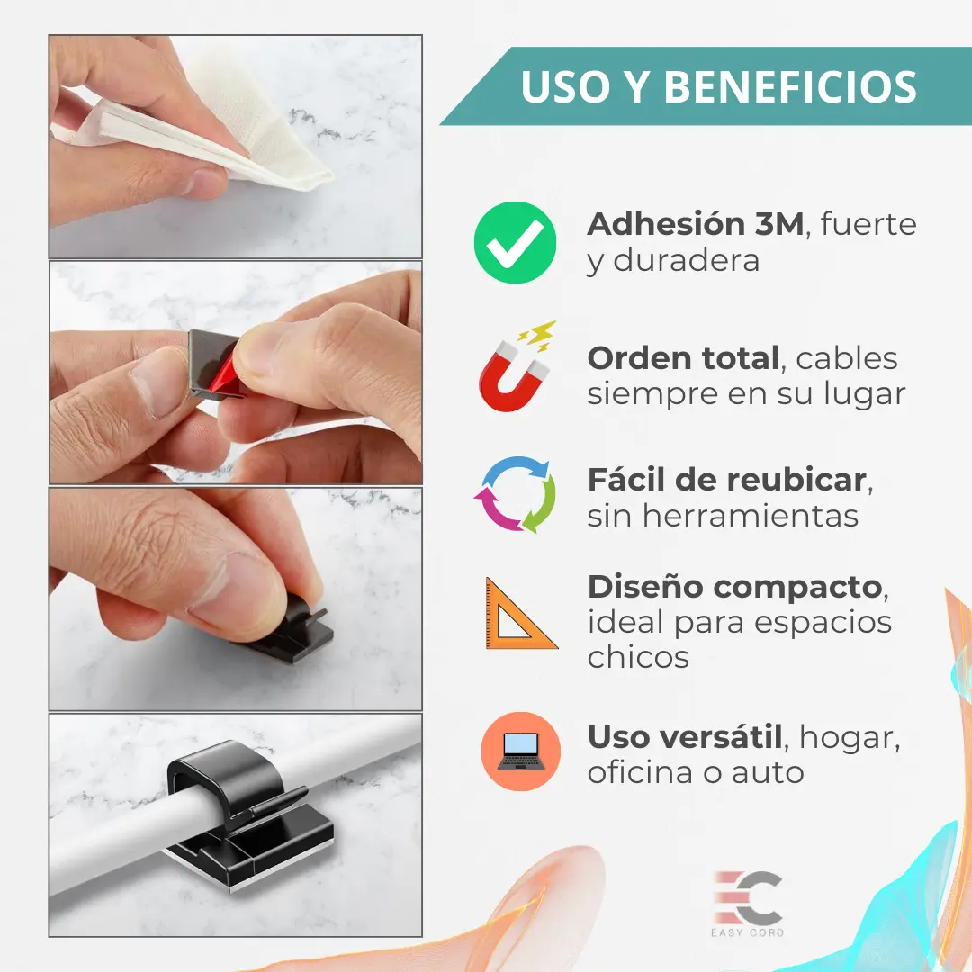 Organizador De Cable Adhesivo Clip Datos Pc Escritorio X22 - Imagen 5