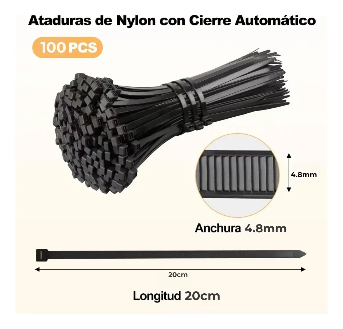 Organizador De Cables Precintos Plastico Zunchos Bridas X100 - Imagen 5
