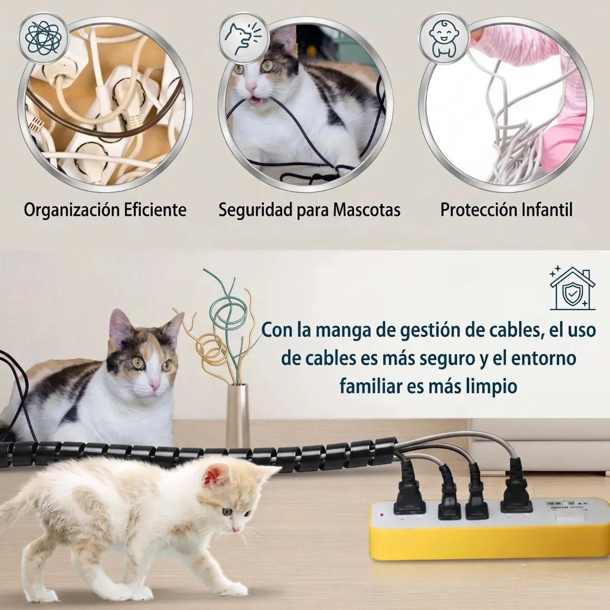 Organizador Cable Espiral Cubre Cables Escritorio Pc Cinta Velcro Adhesivo Malla Reutilizable Rey - Imagen 5