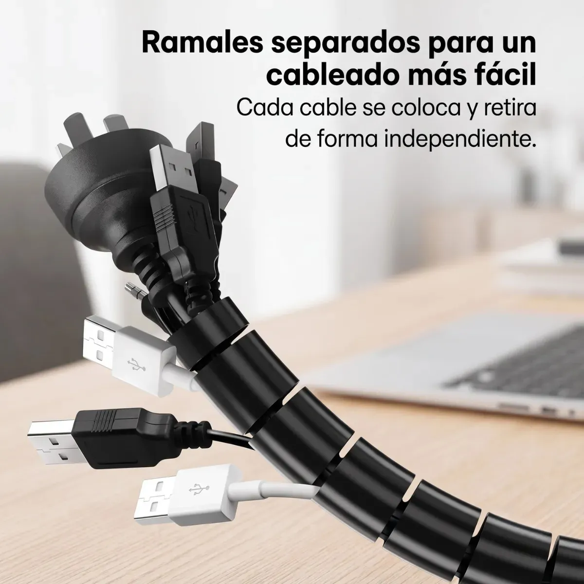 Organizador Cable Espiral Cubre Cables Escritorio Pc Cinta Velcro Adhesivo Malla Reutilizable Rey - Imagen 7