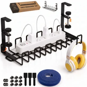 Organizador De Cables Escritorio Bandeja Zapatilla Soporte Alargues Metal Malla Madera Plastico Rey